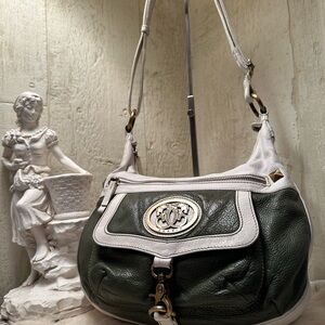 Sharif Green and White Leather Shoulder Bag
